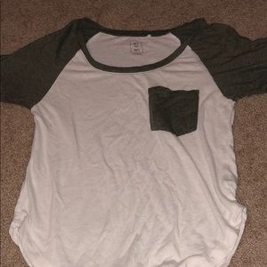 Olive green and white baseball tee